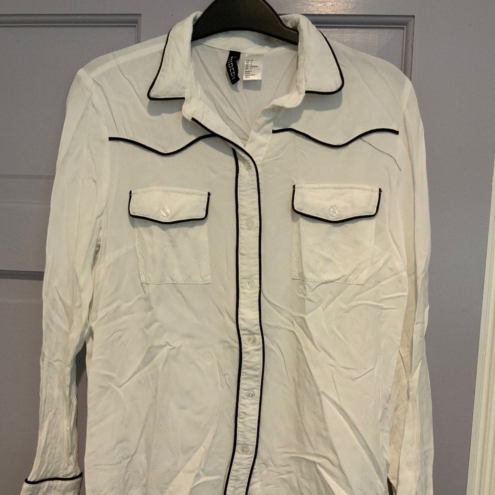 H&M White Button Down with Black Line Detail